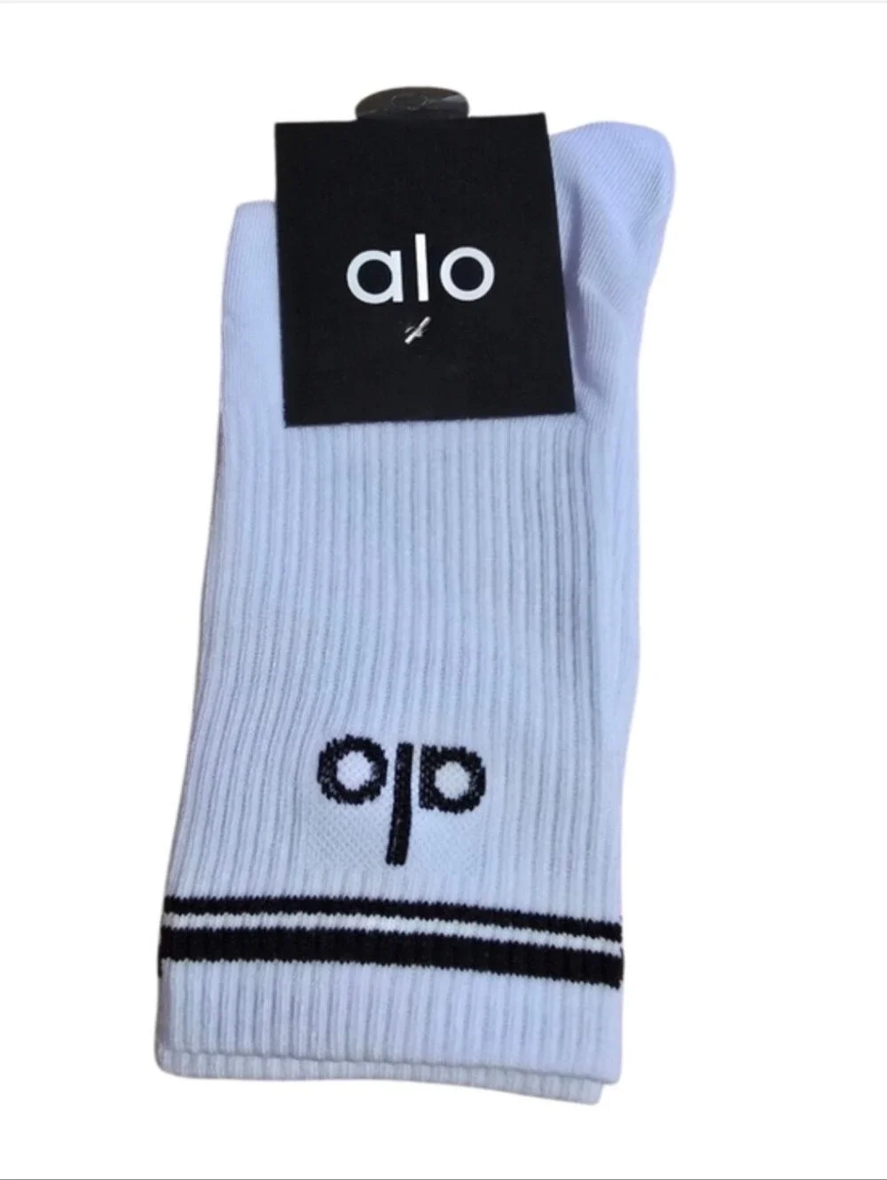 Men's White Athletic Crew Socks with Black Stripe Detail